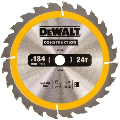 DeWALT Cirkelzaagblad voor Hout | Construction | Ø 184mm Asgat 16mm 24T - DT1939-QZ