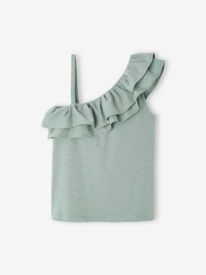 Asymmetrisch geruit T-shirt voor meisjes saliegroen