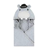 Hudson Baby Unisex Baby Cotton Animal Face Hooded Towel, Hippo, One Size - thumbnail