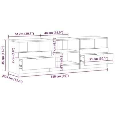 Tv-meubel 150x33,5x45 cm bewerkt hout oud houtkleurig