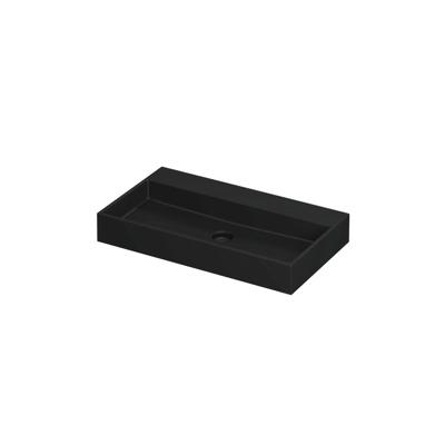 INK United Wastafel Porselein Zonder Kraangat incl. Porseleinen Click Plug en Verborgen Overloop Systeem - 800x450x110 mm - Mat Zwart