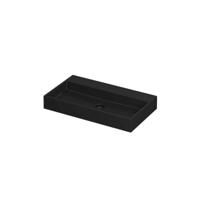 INK United Wastafel Porselein Zonder Kraangat incl. Porseleinen Click Plug en Verborgen Overloop Systeem - 800x450x110 mm - Mat Zwart - thumbnail