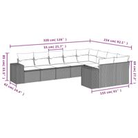 9-delige Loungeset met kussens poly rattan grijs - thumbnail