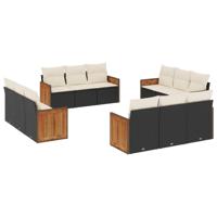 13-delige Loungeset met kussens poly rattan zwart - thumbnail