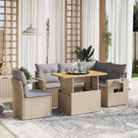 6-delige Loungeset met kussens poly rattan beige - thumbnail