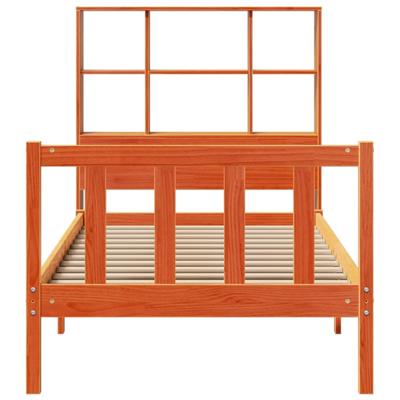 Bed met boekenkast zonder matras grenenhout wasbruin 120x200 cm