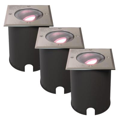 Set van 3 Cody - Smart LED Grondspot - IP67 waterdicht - 5,5 Watt 345 Lumen - Kantelbaar - Overrijdbaar - Vierkant - Wifi + Bluetooth - RGBWW - GU10 - Google Home, Amazon Alexa en Siri - RVS