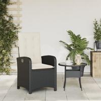 Tuinstoel verstelbaar met kussens poly rattan zwart - thumbnail