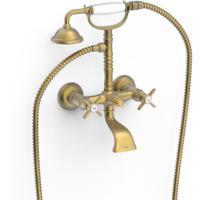 Douchemengkraan Tres Clasic 2 Kruisgreep Incl Handdouche met Steun Verouderd Messing Mat - thumbnail