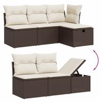 5-delige Loungeset met kussens poly rattan bruin - thumbnail