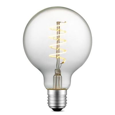 Edison Vintage LED lamp E27 LED filament lichtbron, Spiraal Globe G95, 9.5/9.5/13.5cm, Helder, Retro LED lamp Dimbaar, 4W 280lm 3000K, warm wit licht, geschikt voor E27 fitting