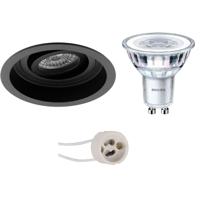 GU10 Inbouwspot Set - Mat Zwart - Inbouw Rond - Verdiept - Kantelbaar - Philips - CorePro 830 36D - Dimbaar - Pragmi Domy Pro - 3W - Warm Wit 3000K - Ø105mm - thumbnail