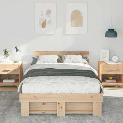 Bedframe met hoofdeinde Bruin 135 x 190 cm Massief grenenhout