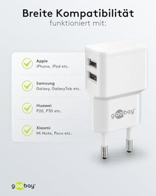 USB-A-adapter - USB-A-lader - 2 poorts - 2400mA - 12W - Wit