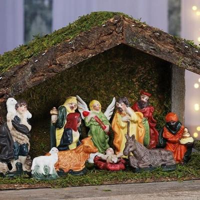 Hi Kerststal met Beelden - Houten Kerstdecoratie - 31 cm