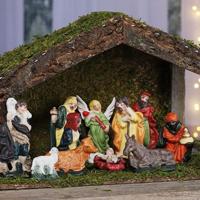 Hi Kerststal met Beelden - Houten Kerstdecoratie - 31 cm - thumbnail