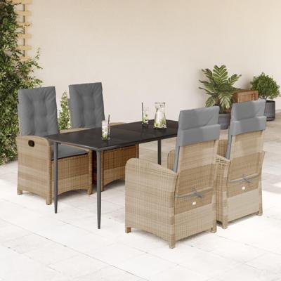 5-delige Tuinset met kussens poly rattan gemengd beige