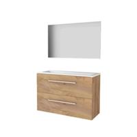 Basic-Line Ultimate 39 Badkamermeubelset - Ondiep - 100 x 39 cm - Met Grepen - 2 Lades - Acryl Wastafel - Zonder Kraangat - Spiegel met Indirecte LED Verlichting - Whisky Oak - thumbnail