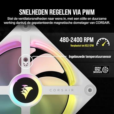 Corsair CO-9051006-WW PC-ventilator Wit (b x h x d) 370 x 50 x 130 mm Incl. LED-verlichting