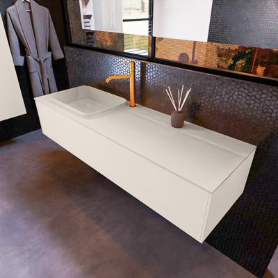 Badkamermeubelset Mondiaz Erin 150 cm met 1 Lade met RIDGE Wastafel Links Linen met 1 kraangat Greeploos Mat Linen