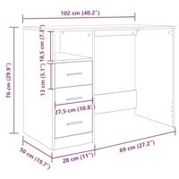 Bureau met lades 102x50x76 cm bewerkt hout zwart eikenkleur - thumbnail