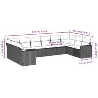10-delige Loungeset met kussens poly rattan zwart - thumbnail