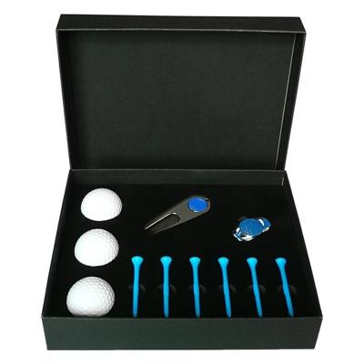 11 in 1 6 golf tees + Divot tool + 3 golfballen geschenkdoos set (blauw)