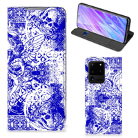 Mobiel BookCase Samsung Galaxy S20 Ultra Angel Skull Blauw - thumbnail