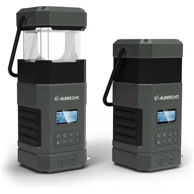 Albrecht DR114 Outdoorradio DAB+, VHF (FM) Noodradio, USB, Bluetooth Incl. lantaarn, Handslinger, Acculaadfunctie, Zonnepaneel, Oplaadbaar, Spatwaterbestendig,