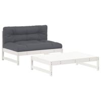 2-delige Loungeset met kussens massief hout wit - thumbnail