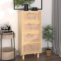 Dressoir 40x30x90 cm massief grenenhout en rattan bruin - thumbnail