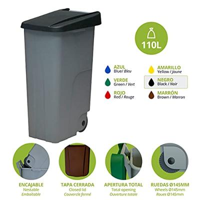 Vuilnisbak op wieltjes Denox Zwart Grijs 110 L