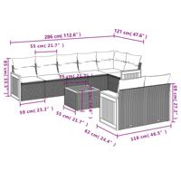 9-delige Loungeset met kussens poly rattan grijs - thumbnail