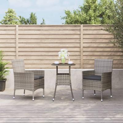 3-delige Bistroset met kussens poly rattan grijs 3-delige Bistroset met kussens poly rattan grijs