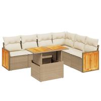 7-delige Loungeset met kussens poly rattan beige - thumbnail