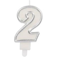 Cijferkaars &apos;2&apos; Wit Zilver Chique (9cm) - thumbnail