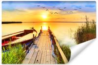 Fotobehang - Zonsondergang over meer , premium print, inclusief behanglijm - thumbnail