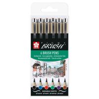 Brushpen Sakura Pigma Brush set à 6 stuks zwart - thumbnail