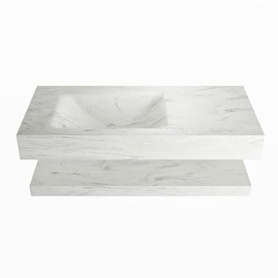 MONDIAZ ALAN-DLUX 100cm planchet Opalo. Vrijhangende wastafel CLOUD links zonder kraangat, kleur Opalo. MONDIAZ ALAN-DLUX 100cm planchet Opalo. Vrijhangende wastafel CLOUD links zonder kraangat, kleur Opalo.