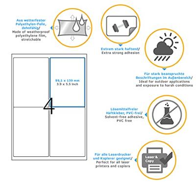 Herma 9539 Folie-etiketten 99.1 x 139 mm Folie, mat Wit 160 stuk(s) Extra sterk hechtend Laser (zwart/wit), Laser (kleur), Kopiëren (zwart/wit), Kopiëren