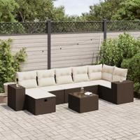 7-delige Loungeset met kussens poly rattan bruin - thumbnail