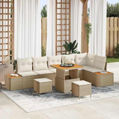 Tuin Sofa Set met kussen met opslag 9 pcs Beige Poly riet