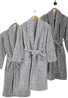 Grijze badjas fleece strepen - unisex - 3 kleuren-s/m-Grijs/wit streep