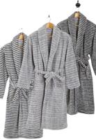 Grijze badjas fleece strepen - unisex - 3 kleuren-s/m-Grijs/wit streep - thumbnail