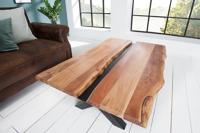 Massief houten salontafel AMAZONAS 105cm acacia zwart metalen X-frame boomrand levende rand - 43712 - thumbnail