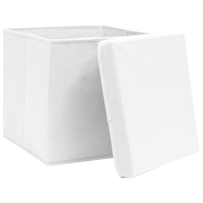 Opbergboxen met deksel 10 st 32x32x32 cm stof wit