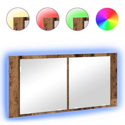 LED Spiegelkast Oud hout 100 x 12 x 45 cm Bewerkt hout