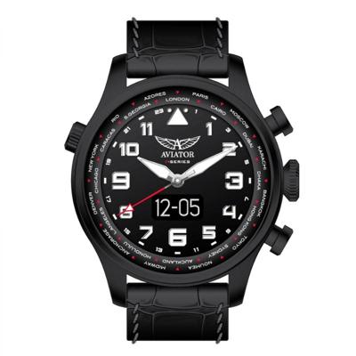 Aviator F-Series Smartwatch 46mm Zwart Staal Leer | AVW79656G421