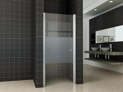 Partly nisdeur links 800 x 2000 x 8 mm nano helder glas met melkglas middenband/chroom Partly nisdeur links 800 x 2000 x 8 mm nano helder glas met melkglas middenband/chroom