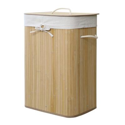 Homestyle Pro rechthoekige bamboe wasmand 40x30x60 cm naturel/wit
